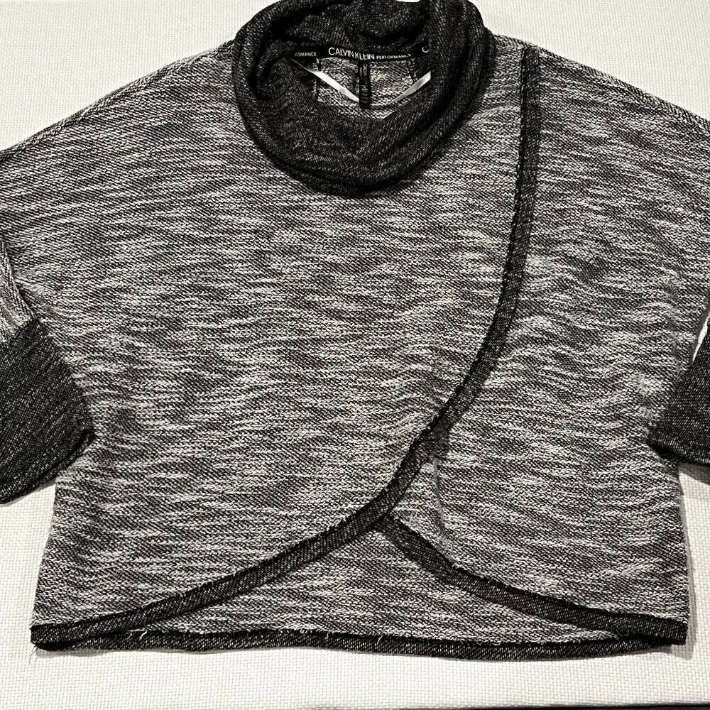 Calvin Klein Performance Gray Cowl Neck Pullover Sweater Crossover front Size XL